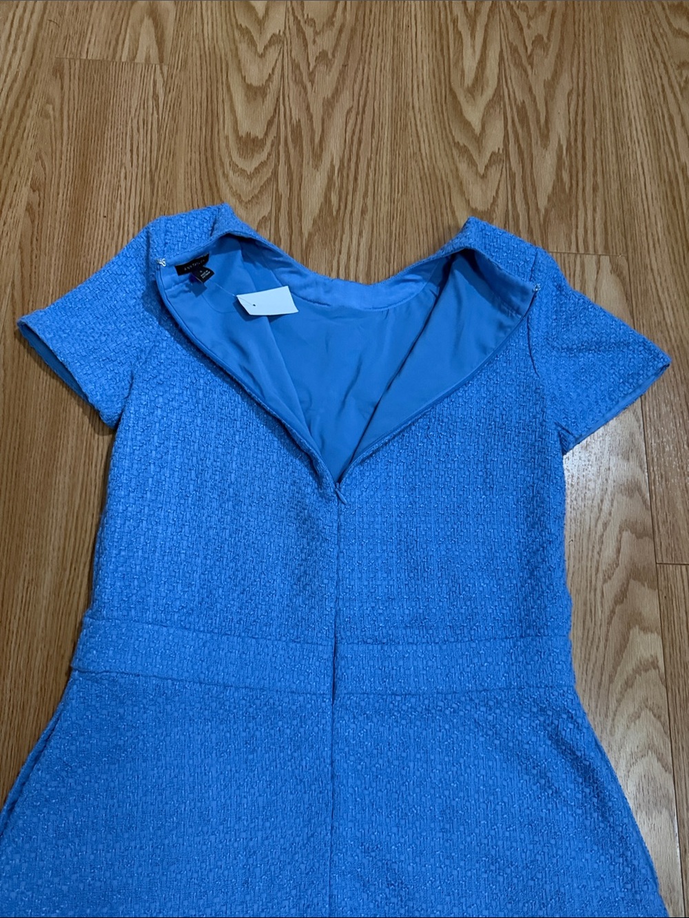 Ann Taylor Tweed Flare Dress in Blue Skies. - Picture 7 of 14